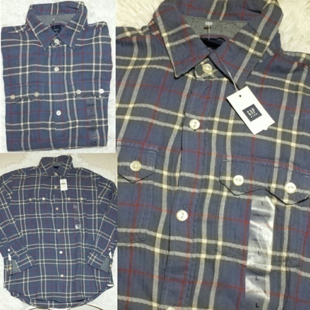 Gap Kids Herringbone Plaid Shirt-Size L